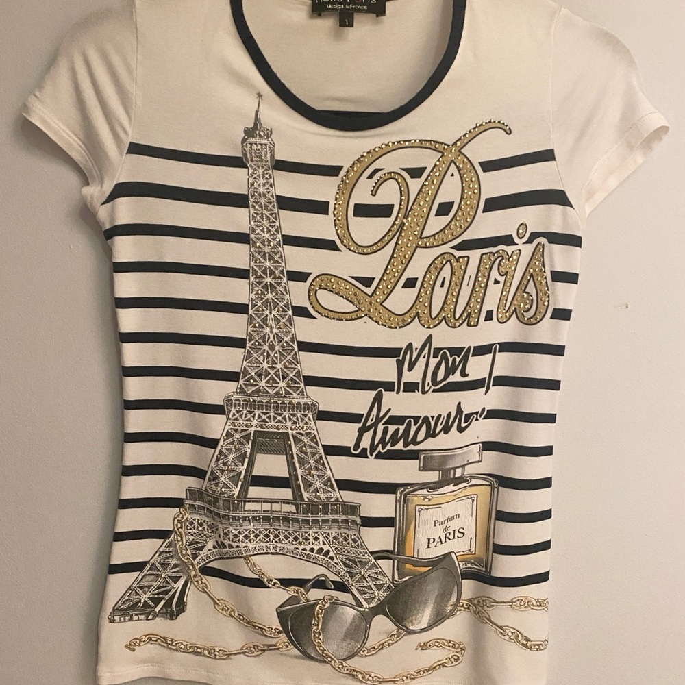 Hello Paris Graphic Striped Women's Top Size S